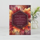 Burgundy Autumn Leaf Celebration Wedding Einladung (Stehend Vorderseite)
