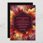 Burgundy Autumn Leaf Celebration Wedding Einladung (Vorne/Hinten)