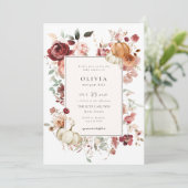 Burgundy Autumn Pumpkin Baby Shower Einladung (Stehend Vorderseite)