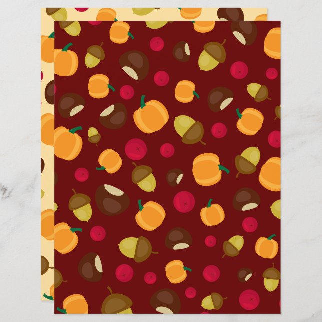 Burgundy Autumn Pumpkin Berries Scrapbook Paper (Vorne/Hinten)