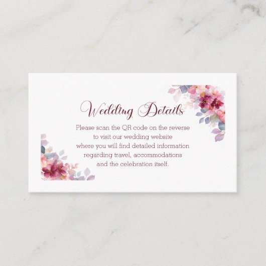 Burgundy Autumn Watercolor QR Info Wedding Begleitkarte (Vorderseite)