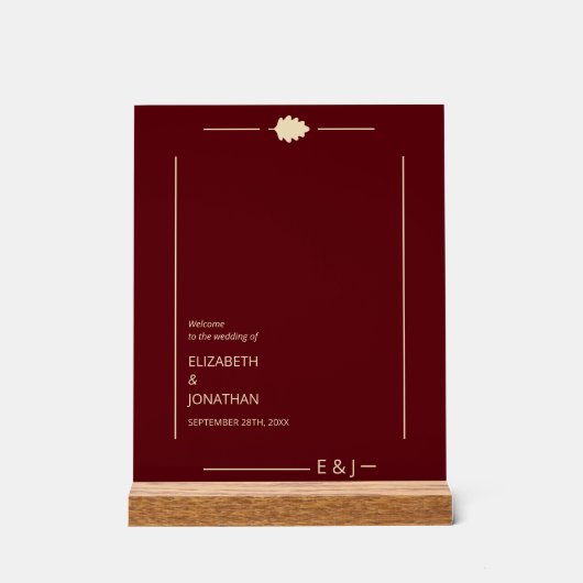 Burgundy Autumn Wedding Acrylschild (Vorderseite)