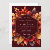 Burgundy Autumnal Floral Romance Wedding Einladung (Vorne/Hinten)
