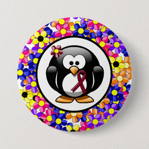 Burgundy Awareness Ribbon Penguin Button