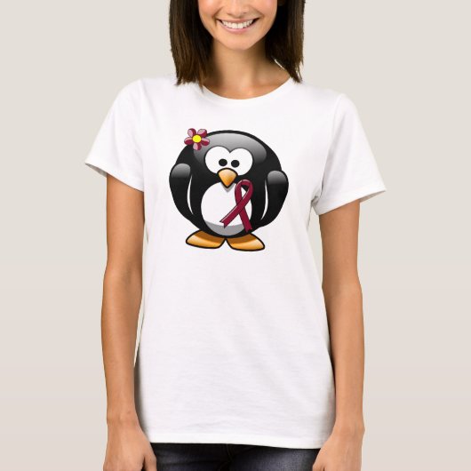 Burgundy Awareness Ribbon Penguin T-Shirt (Vorderseite)