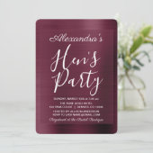Burgundy Bachelorette Girly Hens Party Einladung (Stehend Vorderseite)