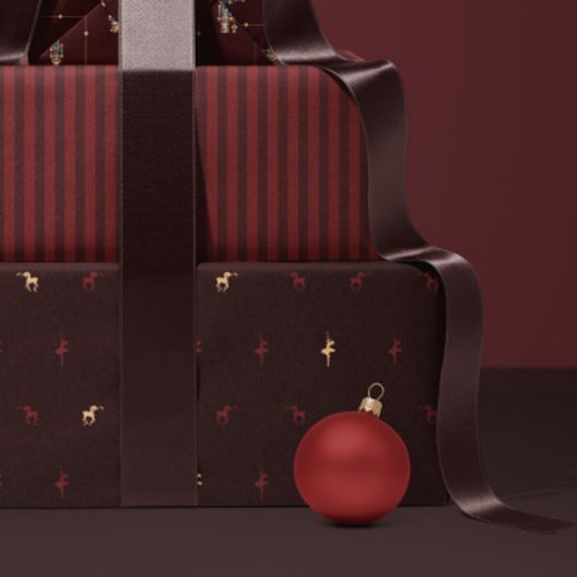 Burgundy ballerina and reindeer wrapping paper geschenkpapier