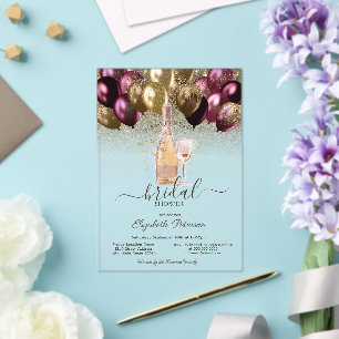 Burgundy Balloons Wein Set Glitzer Brautparty Acryleinladungen