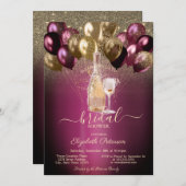 Burgundy Balloons Wein Set Glitzer Brautparty Einladung (Vorne/Hinten)