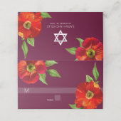 Burgundy Bat Mitzvah Bold Floral Watercolor Modern Platzkarte (Außenseite Aufgefaltet)