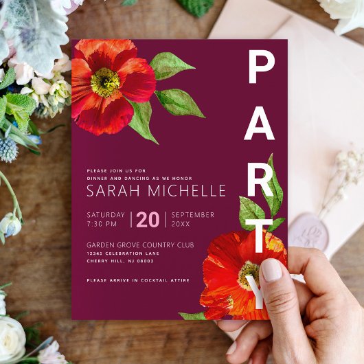 Burgundy Bat Mitzvah Floral Watercolor Bold Modern Begleitkarte