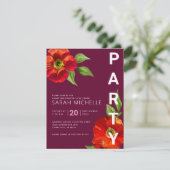 Burgundy Bat Mitzvah Floral Watercolor Bold Modern Begleitkarte (Stehend Vorderseite)