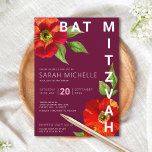 Burgundy Bat Mitzvah Moderne Wasserfarbe Einladung<br><div class="desc">Seien Sie stolz, freuen Sie sich und präsentieren Sie diesen Meilenstein Ihres Lieblings-Bat Mitzvah mit dieser raffinierten, personalisierten Einladung! Eine schicke, atemberaubende, florale Aquarellfarbe mit modernem san serif type überlagert einen bordeauxfarbenen Hintergrund. Personalisieren Sie den benutzerdefinierten Text mit dem Namen, Datum und Veranstaltungsort Ihres Bat Mitzvah. Garantiert, um ihrem besondere...</div>