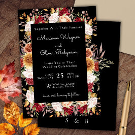 Burgundy Beige auf Black Fall Floral Wedding Einladung
