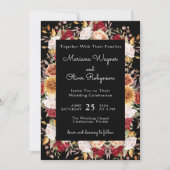 Burgundy Beige auf Black Fall Floral Wedding Einladung (Vorderseite)