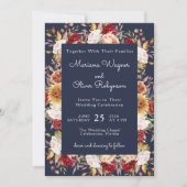 Burgundy Beige Navy Blue Fall Floral Wedding Einladung (Vorderseite)