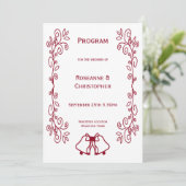 Burgundy Bells Scrollwork Design Wedding Programm (Stehend Vorderseite)