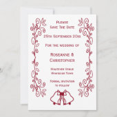 Burgundy Bells Scrollwork Design Wedding Save The Date (Vorderseite)