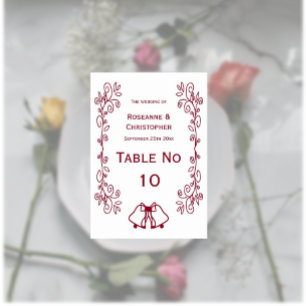 Burgundy Bells Scrollwork Design Wedding Tischnummer