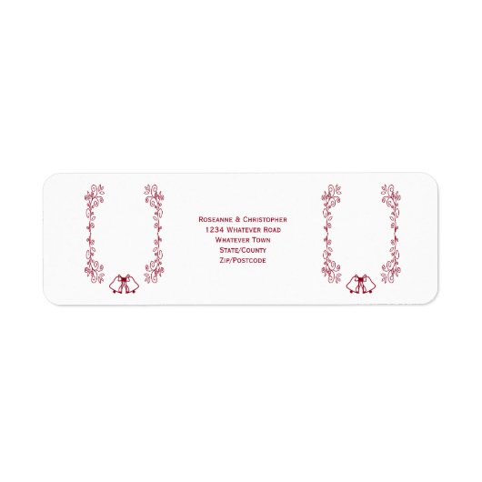 Burgundy Bells Scrollwork Wedding Rücksendeadresse (Vorne)