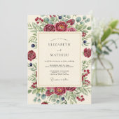 Burgundy Berry Botanical Wedding Einladung (Stehend Vorderseite)