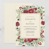 Burgundy Berry Botanical Wedding Einladung (Vorne/Hinten)