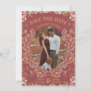 Burgundy Berry Gold Gerahmtes Foto Save the Date Feiertagskarte