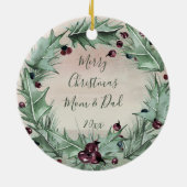 Burgundy Berry Holly Pine Christmas Foto Keramik Ornament (Hinten)