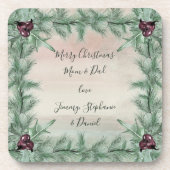 Burgundy Berry Holly Pine Christmas Getränkeuntersetzer (Vorderseite)