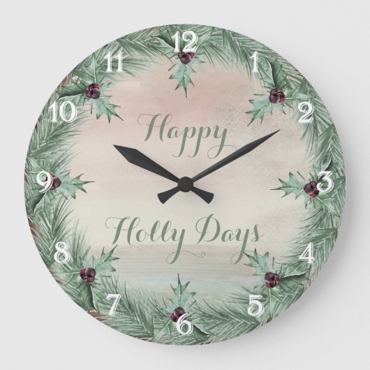 Burgundy Berry Holly Pine Christmas Große Wanduhr (Vorderseite)