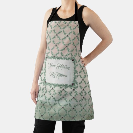 Burgundy Berry Holly Pine Christmas Kitchen Apron Schürze (InSitu)