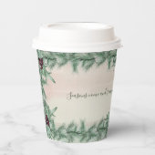 Burgundy Berry Holly Pine Christmas Pappbecher (Vorderseite)