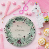 Burgundy Berry Holly Pine Christmas Pappteller (Party)