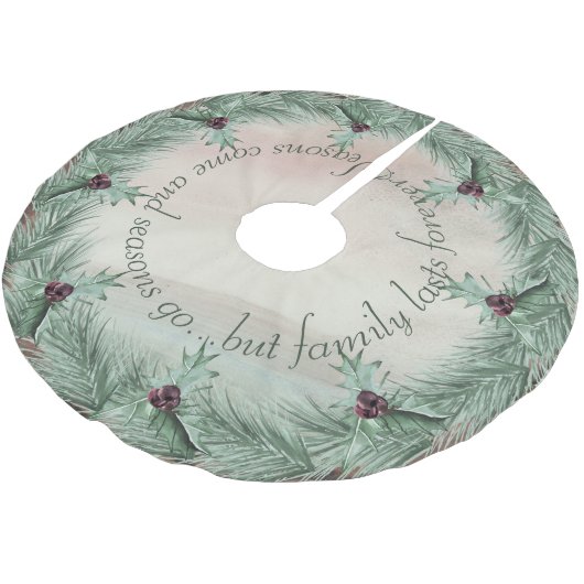 Burgundy Berry Holly Pine Christmas Polyester Weihnachtsbaumdecke (Schrägansicht)