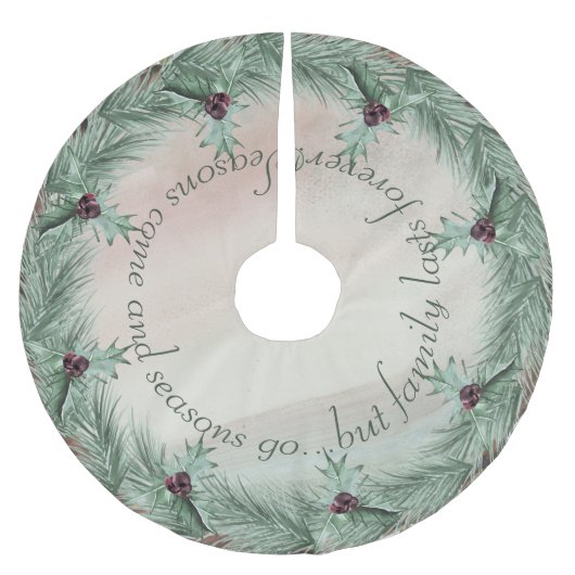 Burgundy Berry Holly Pine Christmas Polyester Weihnachtsbaumdecke (Vorderseite)