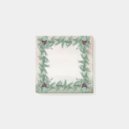 Burgundy Berry Holly Pine Christmas Post-it Klebezettel (Vorderseite)