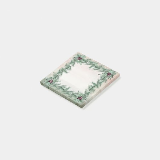 Burgundy Berry Holly Pine Christmas Post-it Klebezettel (angewinkelt)