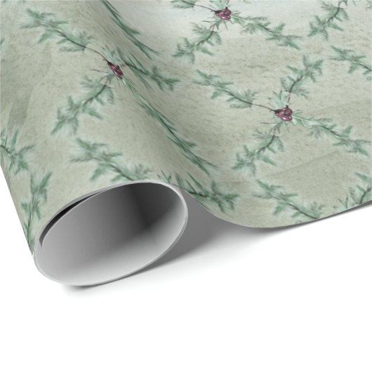 Burgundy Berry Holly Pine Christmas Wrapping Paper Geschenkpapier (Rolleneckpunkt)