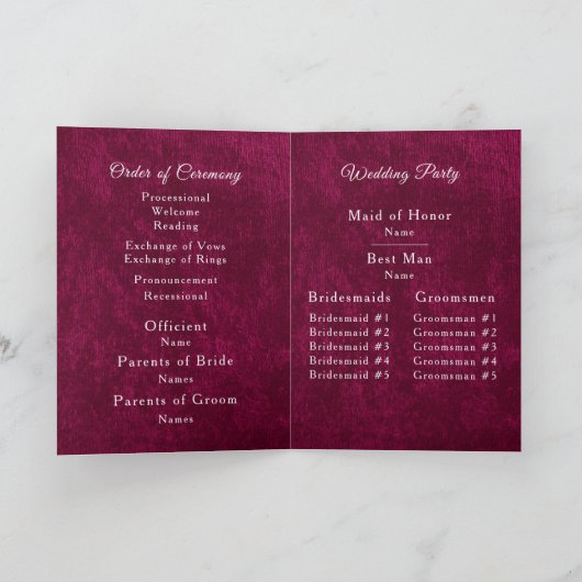 Burgundy Berry Velvet White Folded Wedding Program Programm (Innenseite)