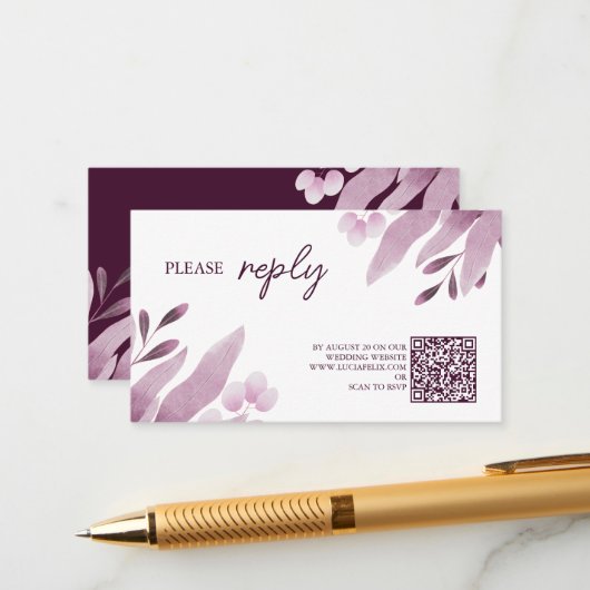 Burgundy Big Blätter Wedding RSVP Begleitkarte (Vorderseite/Rückseite Beispiel)