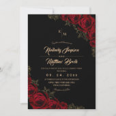 Burgundy Black and Gold Rose Floral Boho Wedding Einladung (Vorderseite)