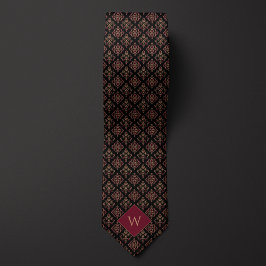 Burgundy & Black Arabesque Monogramm Krawatte