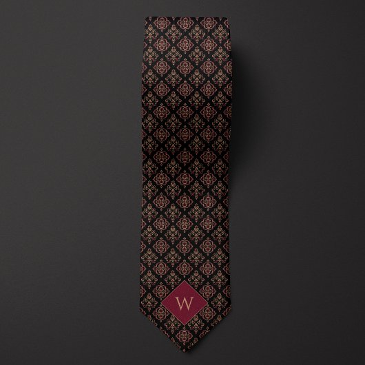 Burgundy & Black Arabesque Monogramm Krawatte