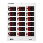 Burgundy & Black Bumble Bee Damask Adresse Adressaufkleber (Vorne)