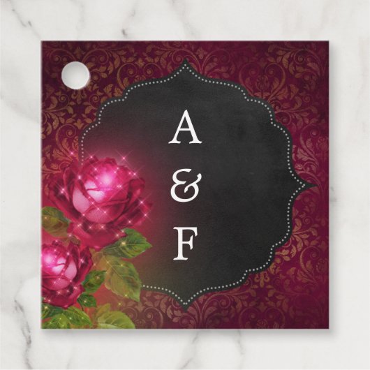 Burgundy & Black Chalkboard Damask Blumenhochzeit Geschenkanhänger (Vorderseite)