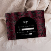 Burgundy Black Damask Arch Dark Moody Wedding RSVP Karte