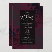 Burgundy & Black Dark Garden Gothic Glam Wedding Einladung (Vorne/Hinten)