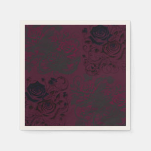 Burgundy & Black Dark Garden Gothic Glam Wedding Serviette