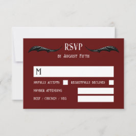 Burgundy Black Dragon Monogram Fantasy Wedding RSVP Karte