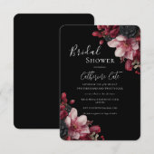 Burgundy & Black Elegant Floral Bridal  Einladung (Vorne/Hinten)